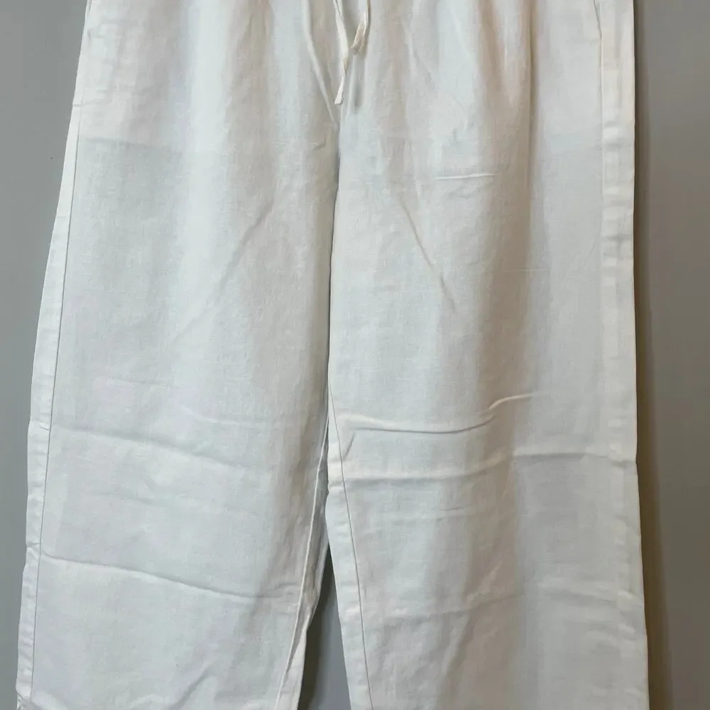 J.Crew Factory Linen Blend Slim Wide Leg Drawstring Pant Holiday CG402 White 2 - Picture 5 of 14